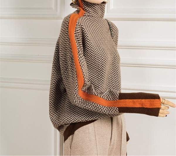 Viretta | Women's Herringbone Knit High Neck Sweater