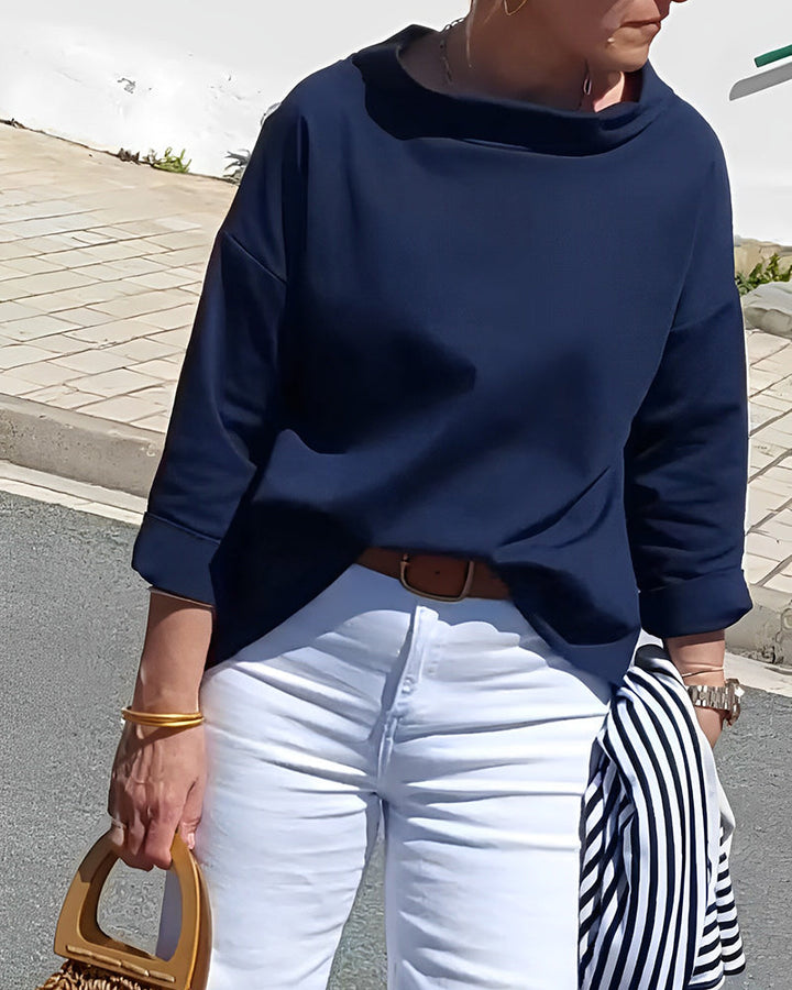 Sophia | Women’s Blouse with Boat Neck and Folded Sleeves