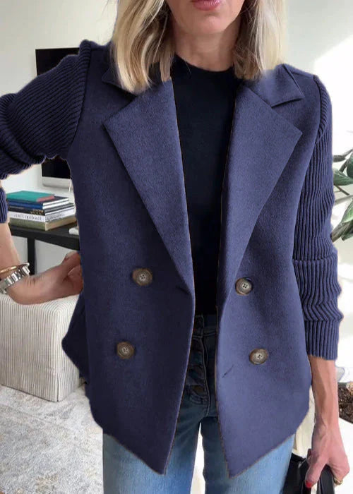 Lumira | Women's Ribbed Sleeves Coat with Double Breasted