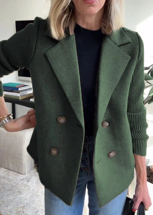Lumira | Women's Ribbed Sleeves Coat with Double Breasted