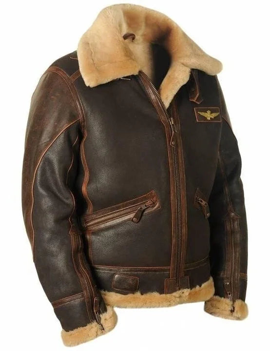 Anton | Men’s Aviator Leather Jacket with Shearling and Zippers