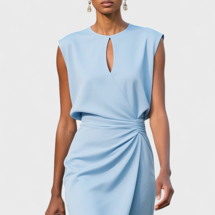 Marissa | Women's Elegant Draped Keyhole Midi Dress with Sleeveless