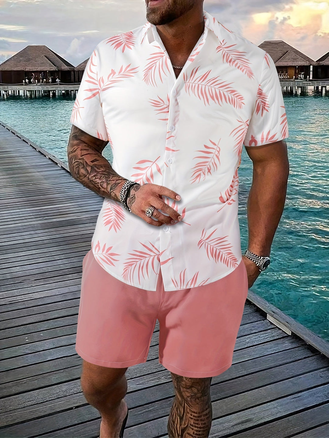 Cayden | Tropical Print Shirt and Shorts Summer Set