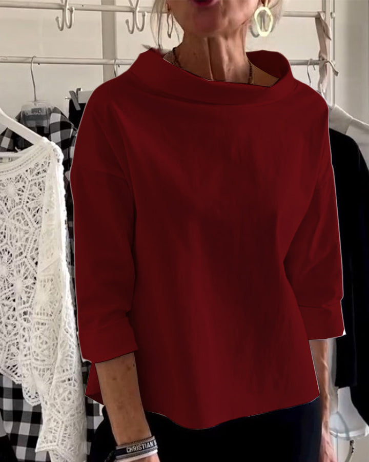Sophia | Women’s Blouse with Boat Neck and Folded Sleeves