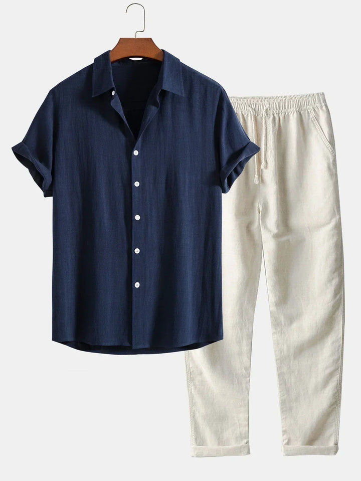 Lucan | Men's Two Piece Linen Set with Button-Up Shirt and Elastic Waist Pants
