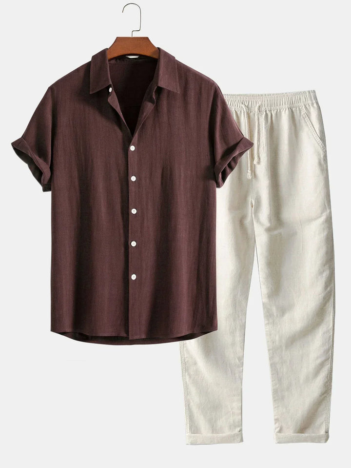 Lucan | Men's Two Piece Linen Set with Button-Up Shirt and Elastic Waist Pants