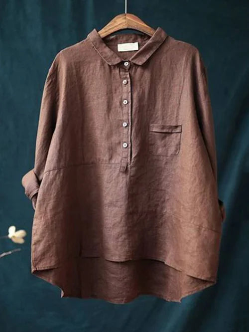 Greta | Women’s Collar Blouse with Folded Sleeves and Pocket