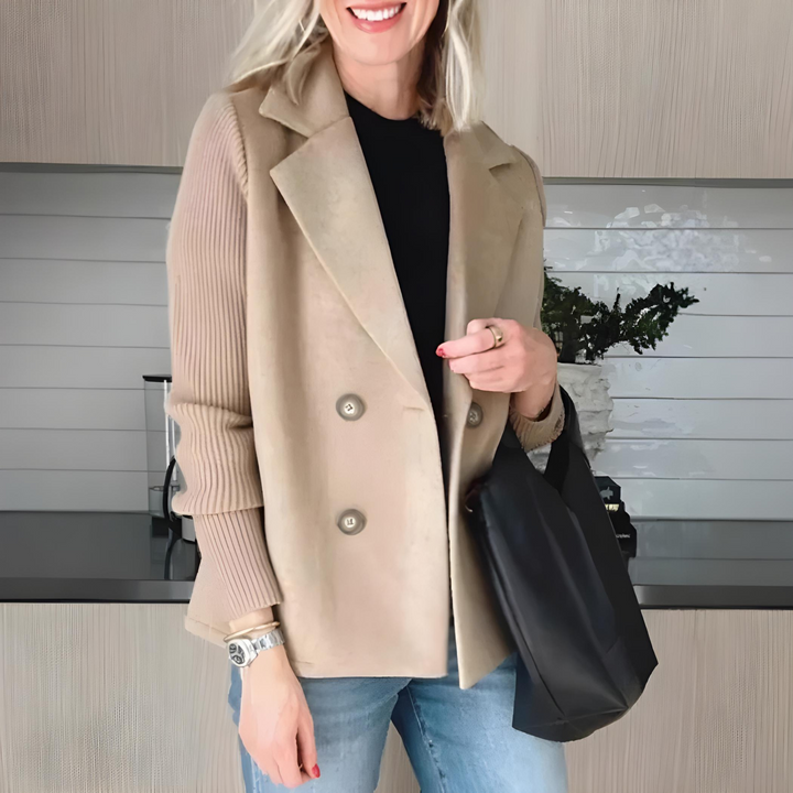 Lumira | Women's Ribbed Sleeves Coat with Double Breasted