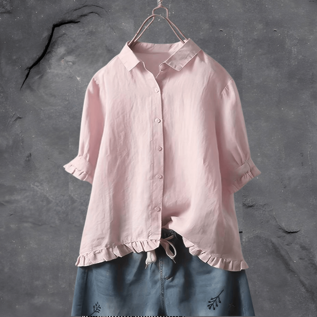 Lola | Women’s Button-Up Blouse with Ruffle Hem