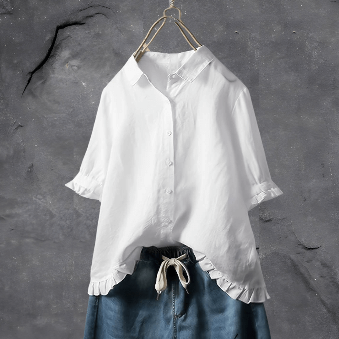 Lola | Women’s Button-Up Blouse with Ruffle Hem