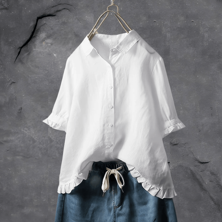 Lola | Women’s Button-Up Blouse with Ruffle Hem