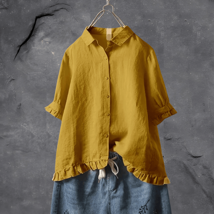Lola | Women’s Button-Up Blouse with Ruffle Hem
