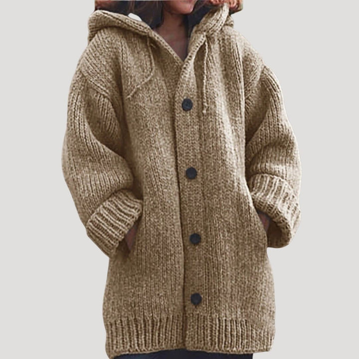 Catrine | Women’s Button Knit Wool Cardigan with Hood and Pockets