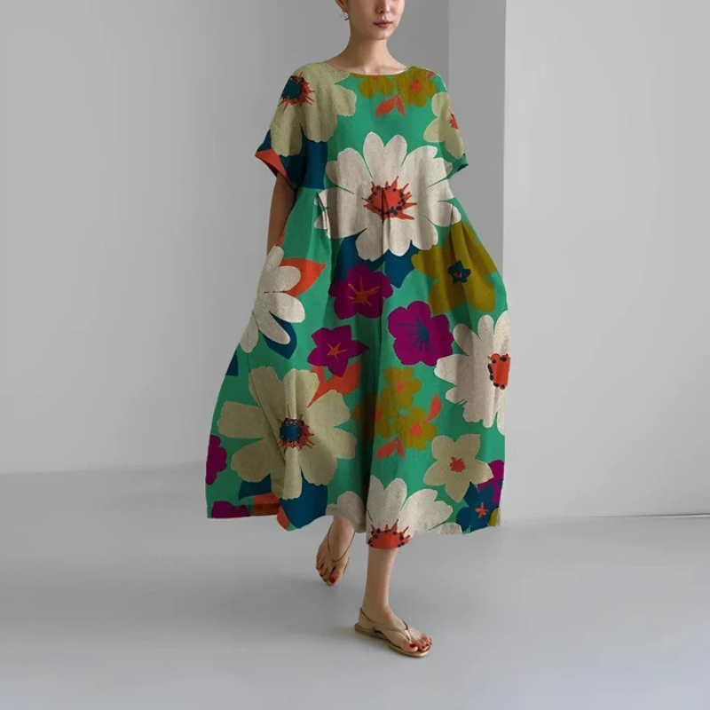 Briella | Women’s Oversize Flora Midi Dress with Short Sleeve
