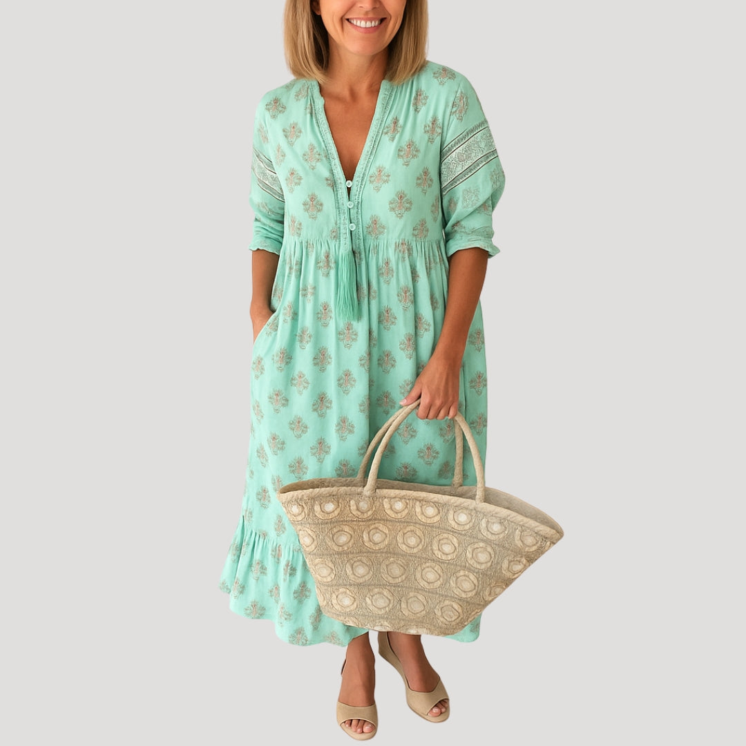 Alina | Women’s Boho Style Midi Dress with V-neck and Pockets