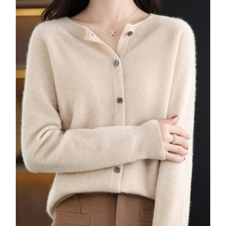 Cora | Women’s Wool Knit Cardigan with Crew Neck and Buttons
