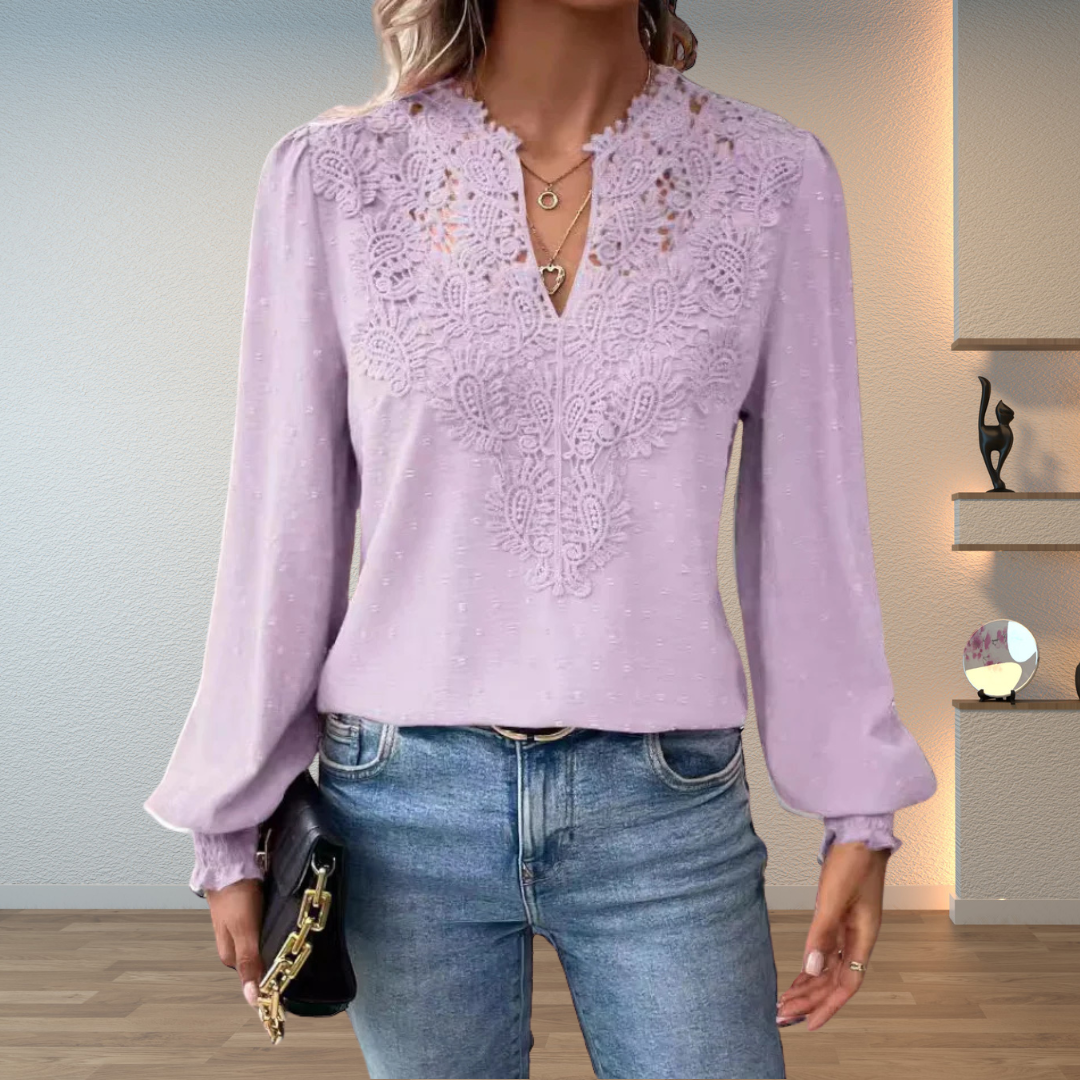Corinne | Women's Puff Sleeve Lace Blouse with Long Sleeve