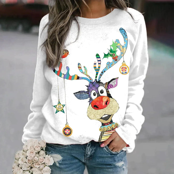 Roselle | Women’s Cozy Christmas Print Sweater with Crewneck