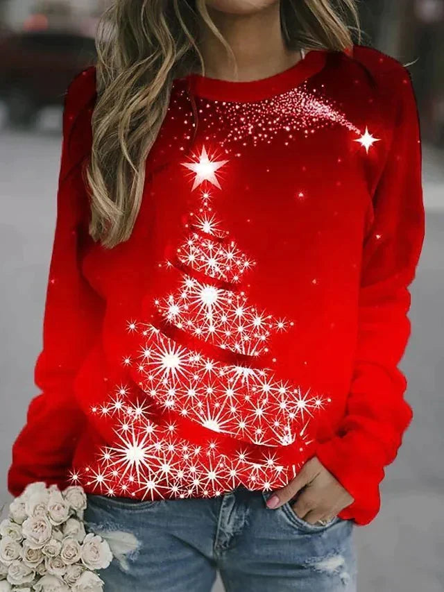 Roselle | Women’s Cozy Christmas Print Sweater with Crewneck