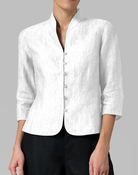 Brienna | Women’s Vintage Long Sleeve Blouse with Stand Collar and Buttons