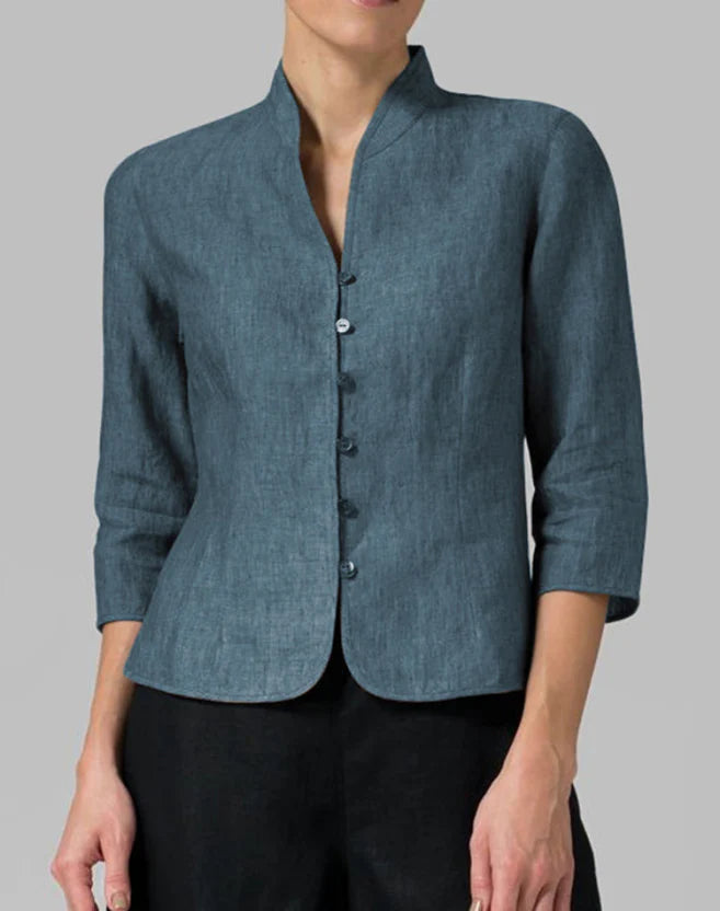 Brienna | Women’s Vintage Long Sleeve Blouse with Stand Collar and Buttons
