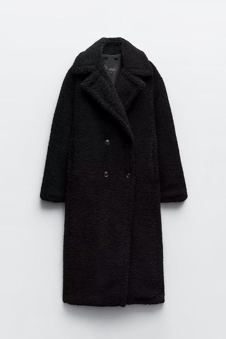 Tessara | Women's Long Teddy Fleece Coat with Double Breasted
