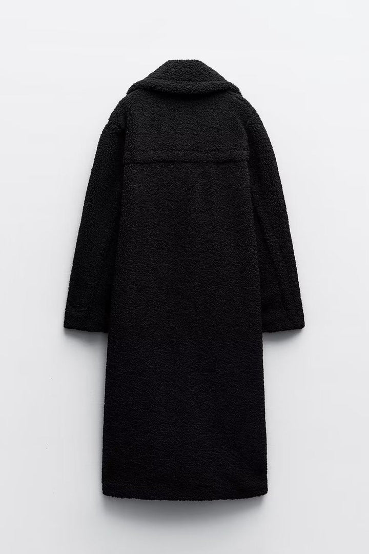 Tessara | Women's Long Teddy Fleece Coat with Double Breasted