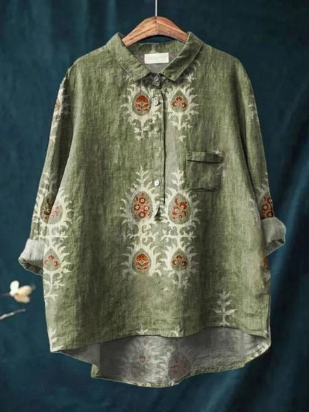 Linnea | Women's Lightweight Floral Blouse with Half Buttons and Collar