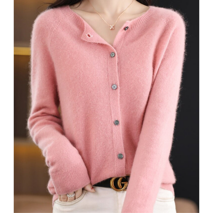 Cora | Women’s Wool Knit Cardigan with Crew Neck and Buttons