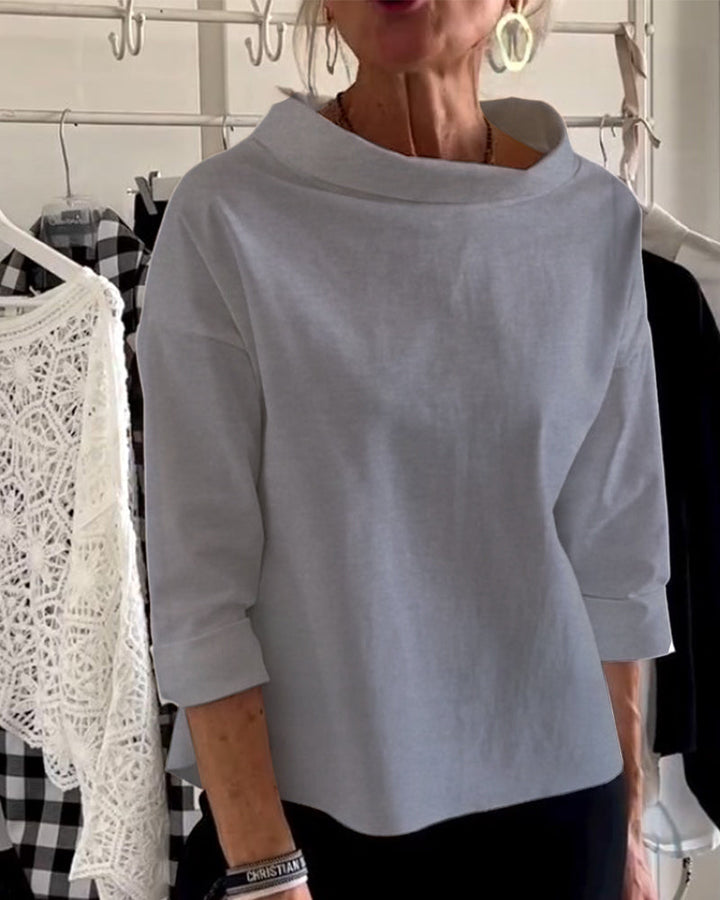 Sophia | Women’s Blouse with Boat Neck and Folded Sleeves