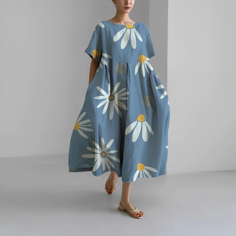 Briella | Women’s Oversize Flora Midi Dress with Short Sleeve