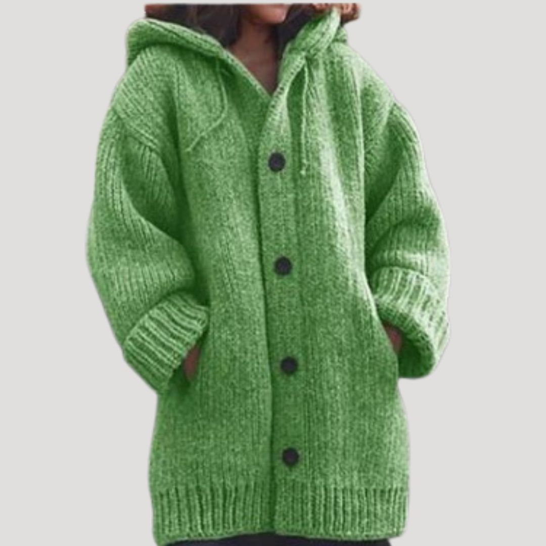 Catrine | Women’s Button Knit Wool Cardigan with Hood and Pockets