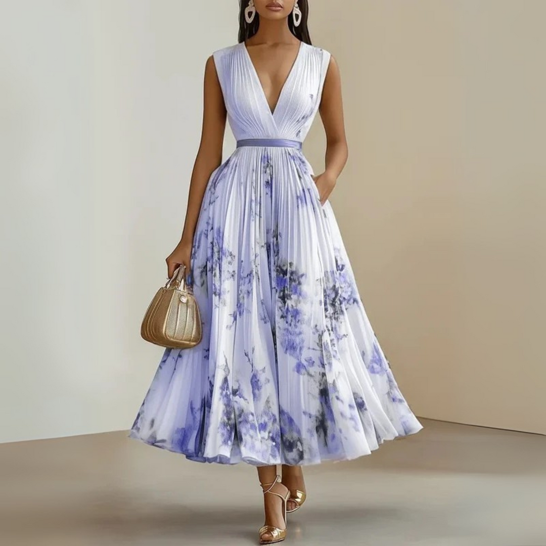 Aurelia | Women's Floral Print Sleeveless Maxi Dress with V-neck and Belt