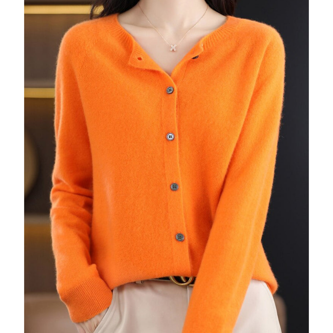 Cora | Women’s Wool Knit Cardigan with Crew Neck and Buttons