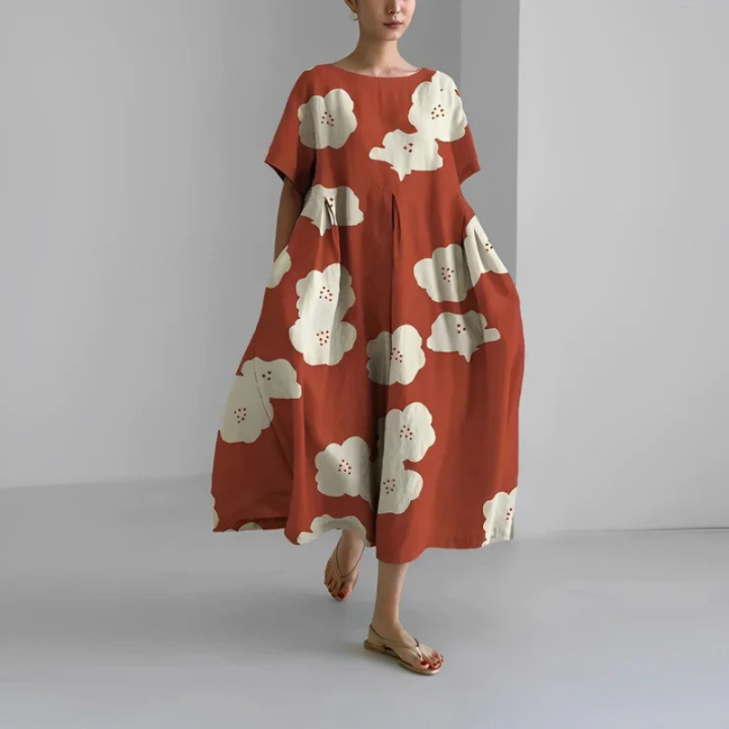 Briella | Women’s Oversize Flora Midi Dress with Short Sleeve