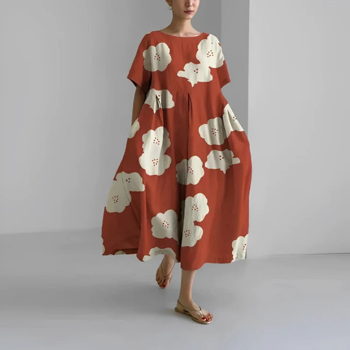 Briella | Women’s Oversize Flora Midi Dress with Short Sleeve