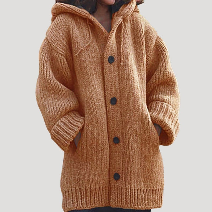 Catrine | Women’s Button Knit Wool Cardigan with Hood and Pockets