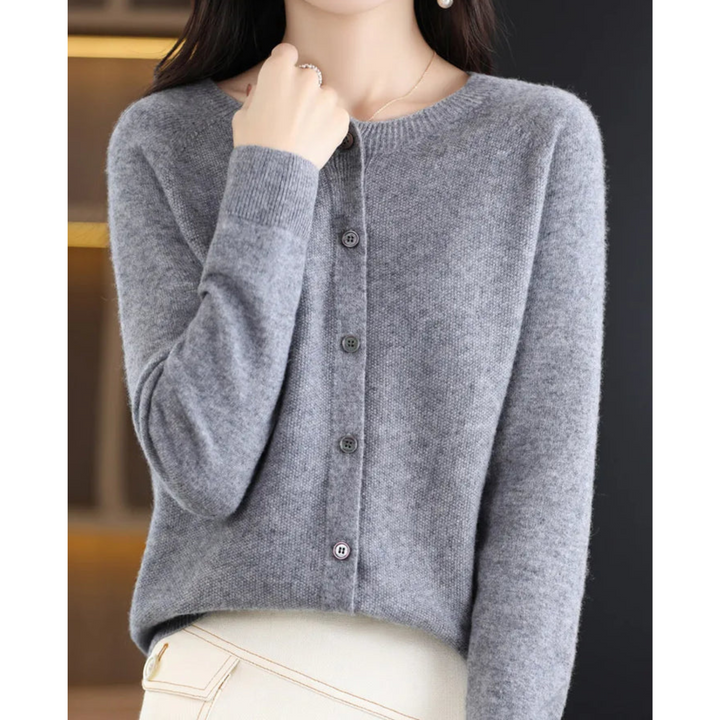 Cora | Women’s Wool Knit Cardigan with Crew Neck and Buttons