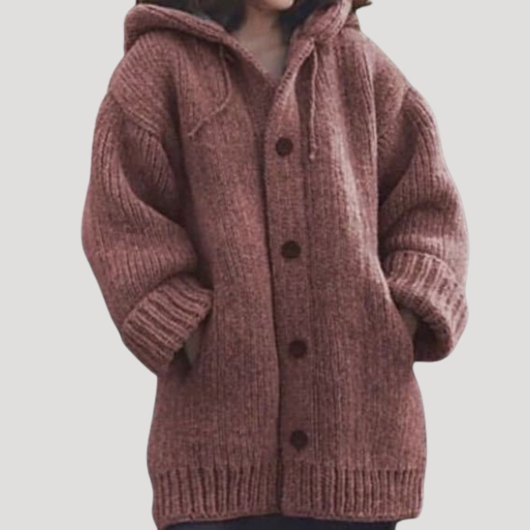 Catrine | Women’s Button Knit Wool Cardigan with Hood and Pockets
