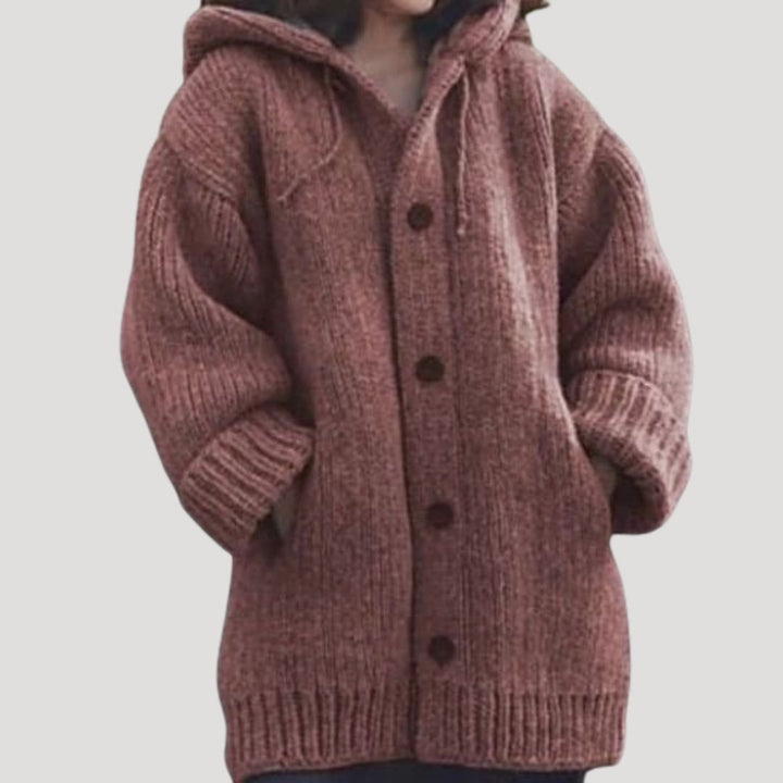 Catrine | Women’s Button Knit Wool Cardigan with Hood and Pockets