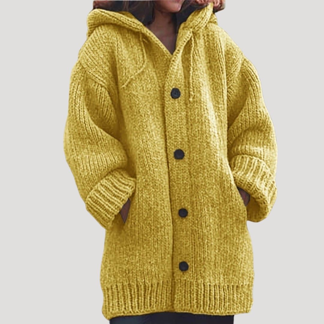 Catrine | Women’s Button Knit Wool Cardigan with Hood and Pockets