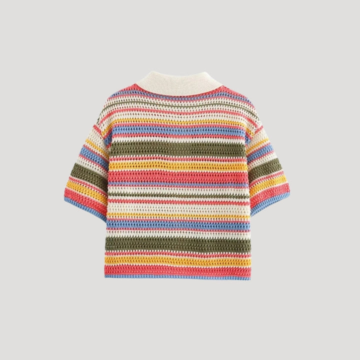Solenne | Women’s Striped Crochet Knit Cardigan Short-Sleeve