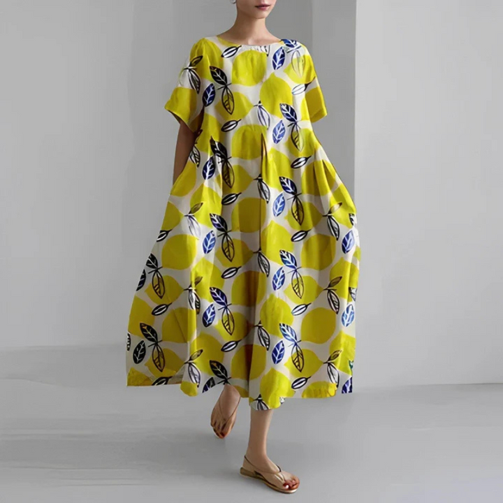 Briella | Women’s Oversize Flora Midi Dress with Short Sleeve