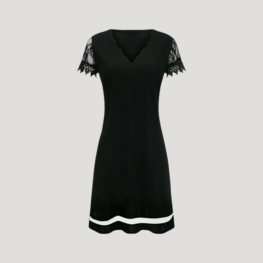 Lucinda | Women's Lace Sleeve Midi Dress with Scallop Hem