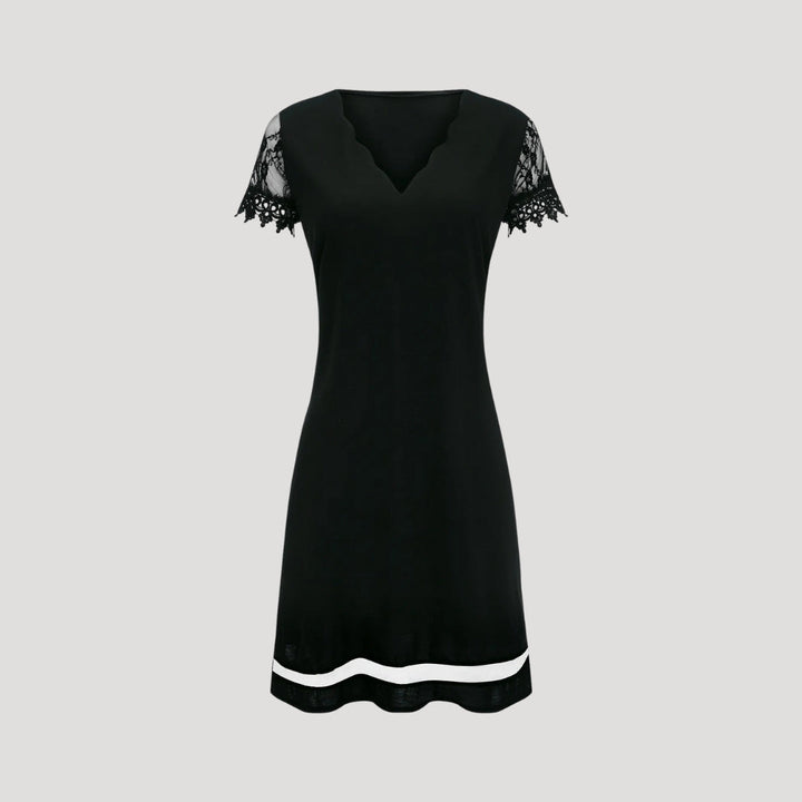 Lucinda | Women's Lace Sleeve Midi Dress with Scallop Hem