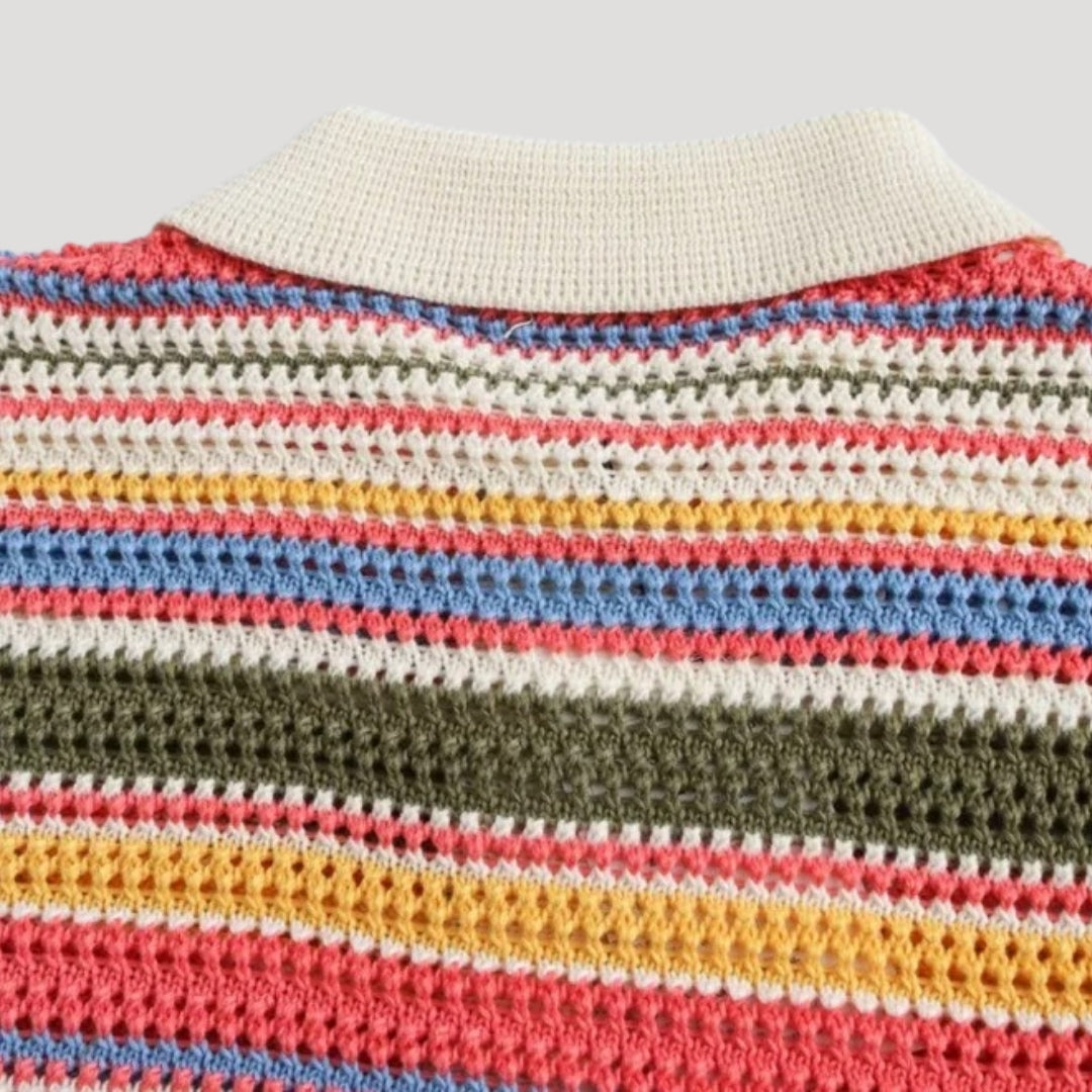 Solenne | Women’s Striped Crochet Knit Cardigan Short-Sleeve