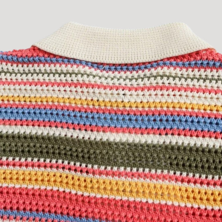 Solenne | Women’s Striped Crochet Knit Cardigan Short-Sleeve