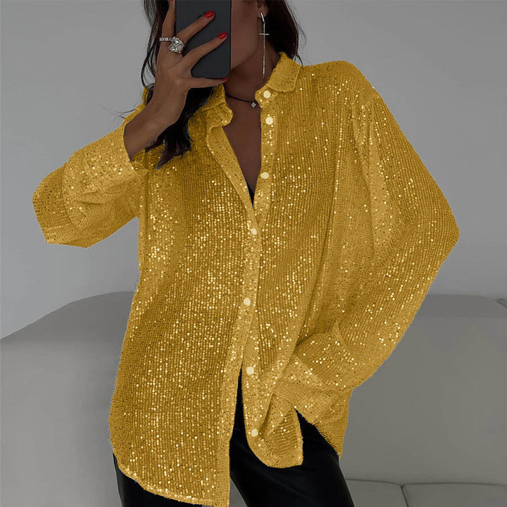 Bianca | Women’s Long-Sleeve Sequin Lapel Shirt with Buttons