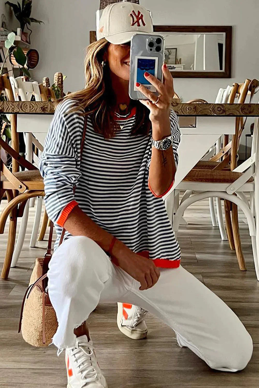 Celandine | Women’s Striped Sweater with Contrast Trim