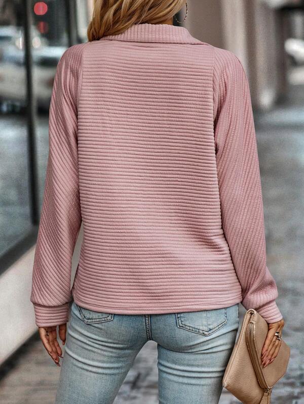 Vespera | Women's Ribbed Sweater with Half Zip and Collar